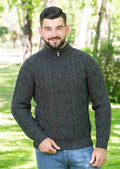 Men's Charcoal Zip Neck Fisherman Aran Sweater