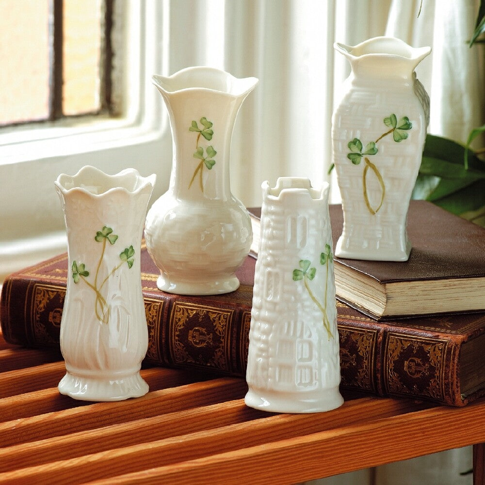 Belleek Mini Shamrock Vase Set of 4