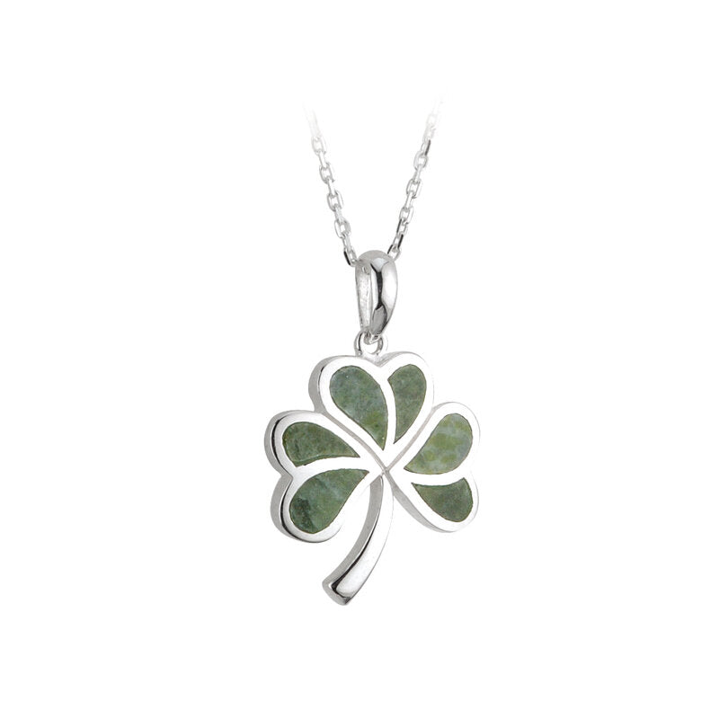 SILVER CONNEMARA MARBLE SHAMROCK PENDANT