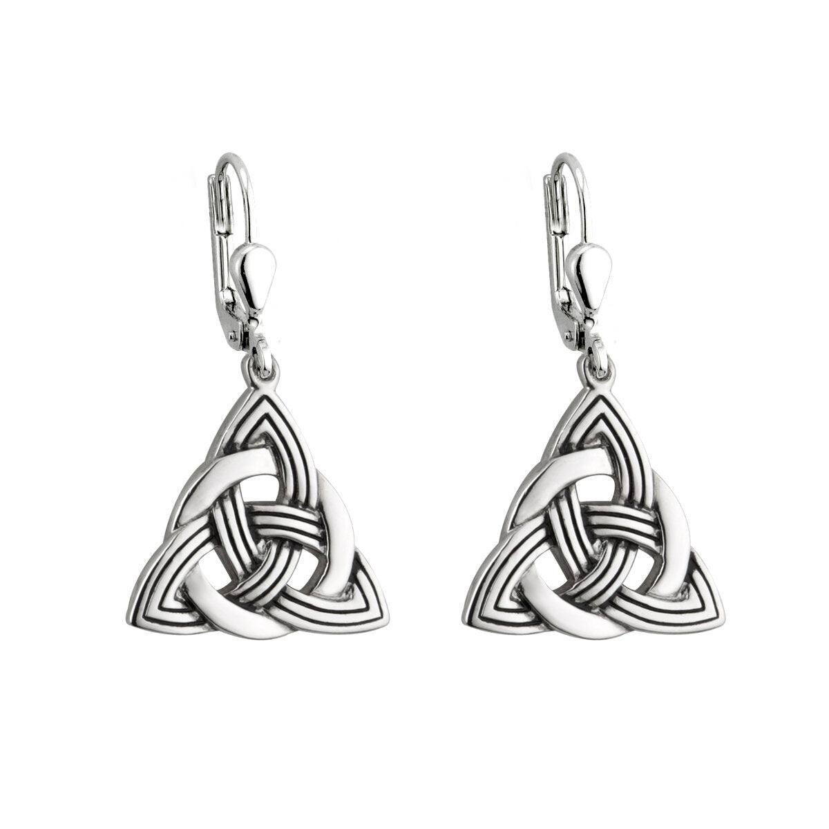 Rhodium Antigued Trinity Knot Drop Earrings
