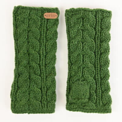 Green Aran Wool Mittens