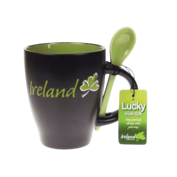 Black and Green Ireland Mug and Spoon