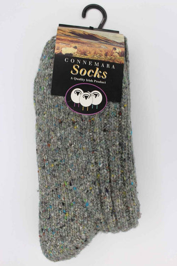 Connemara Socks - Gray Wool Blend With Flecks