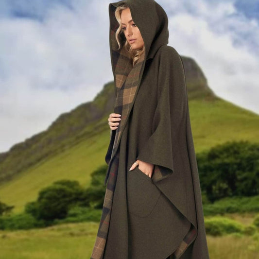 Irish Donegal Tweed Hooded Ruana Wrap Cape Black/ -  Canada