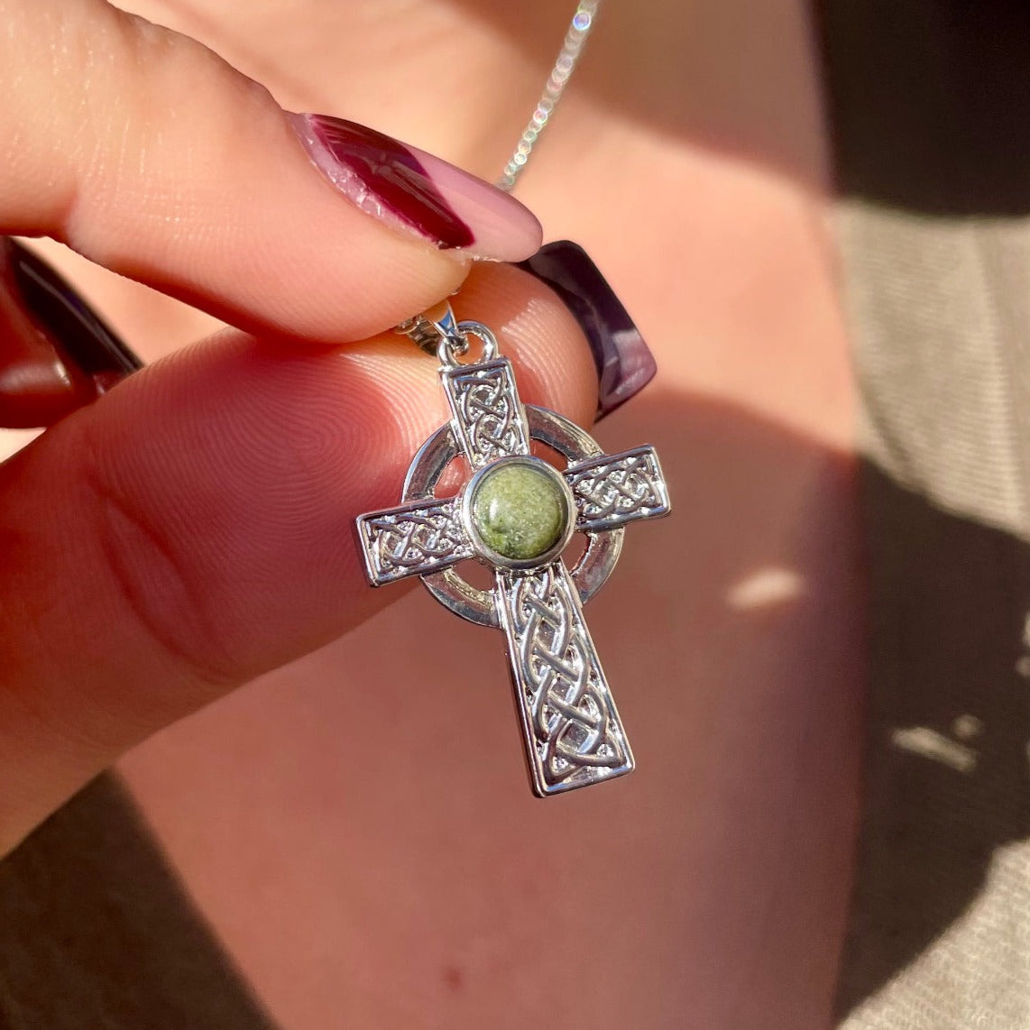 Silver Connemara Marble Celtic Cross Necklace | Gifts of Ireland