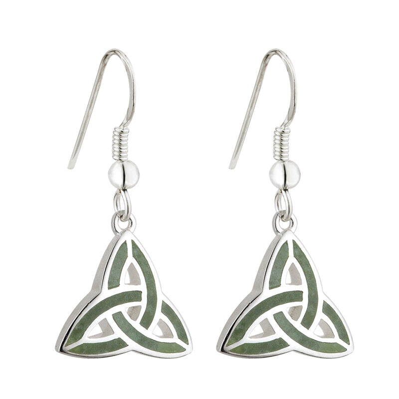 Trinity Knot Drop Earrings with Connemara Marble