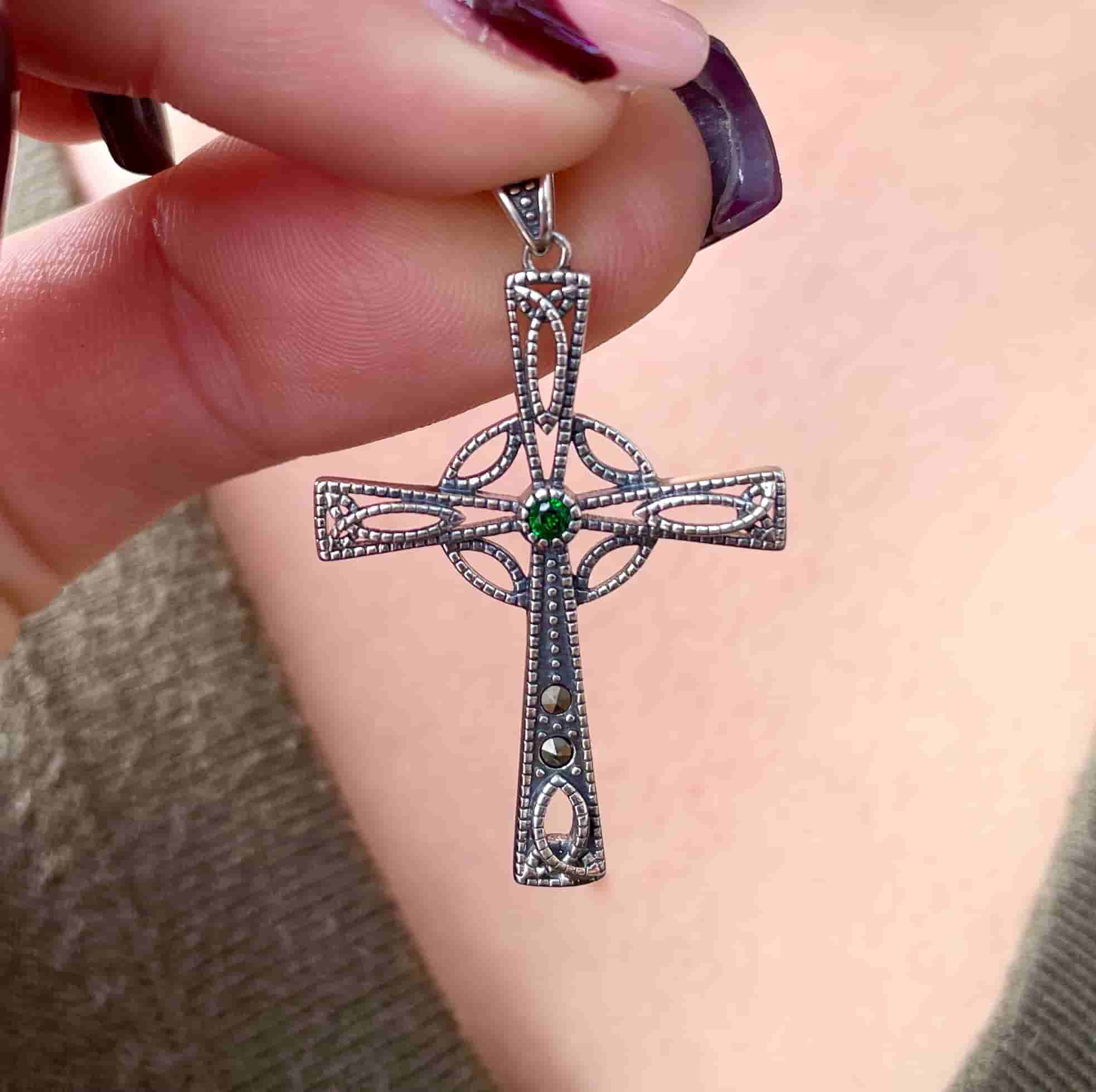 Celtic Cross Necklace Gem Set with Marcasite