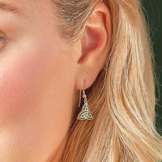Trinity Knot Drop Earrings with Connemara Marble