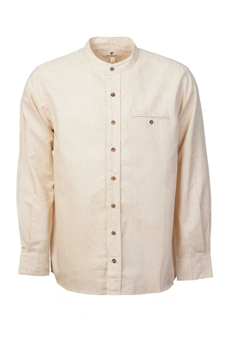 Men's Irish Collarless Linen Grandad Shirt in Beige