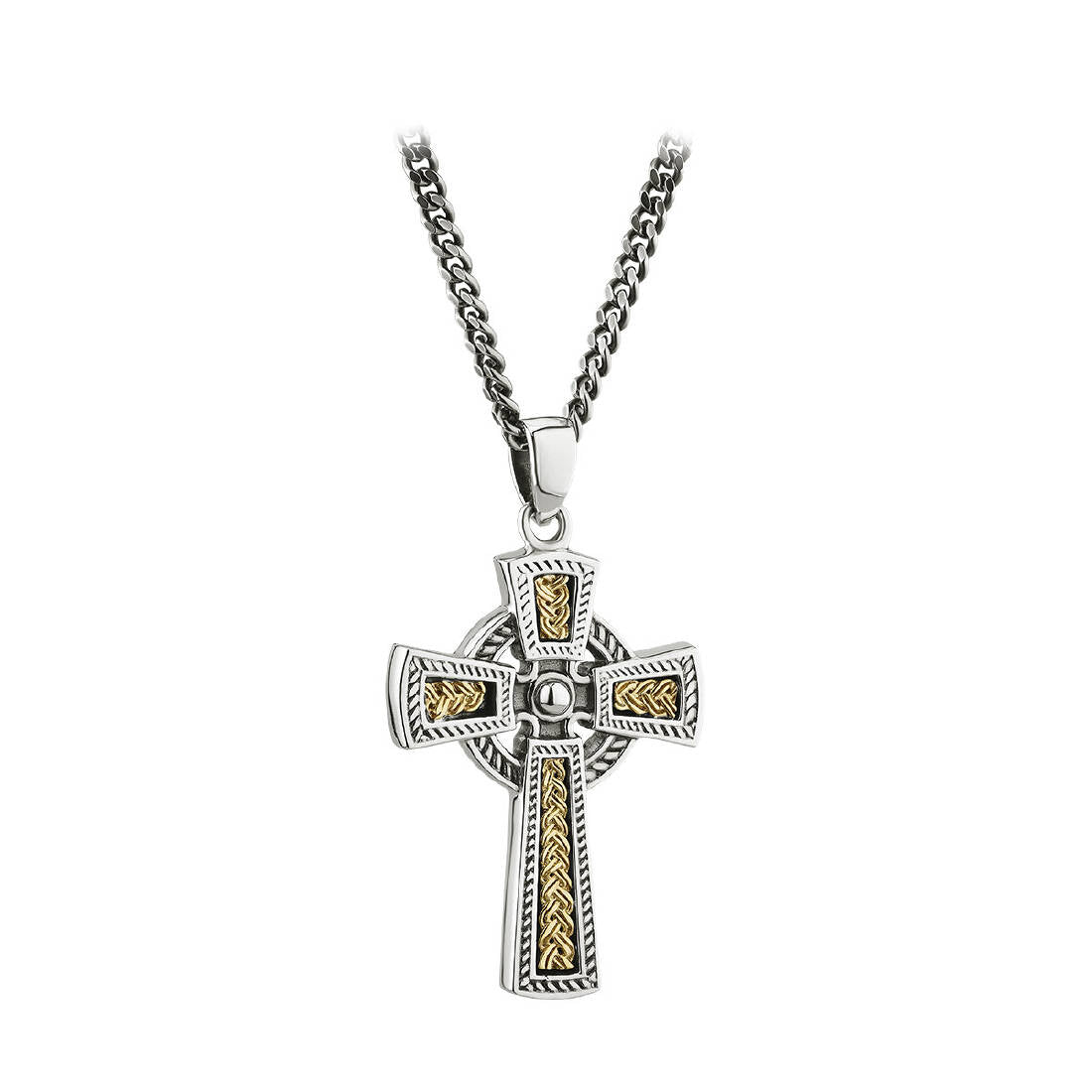 Men's Gold and Silver Oxidized Celtic Cross Pendant Necklace