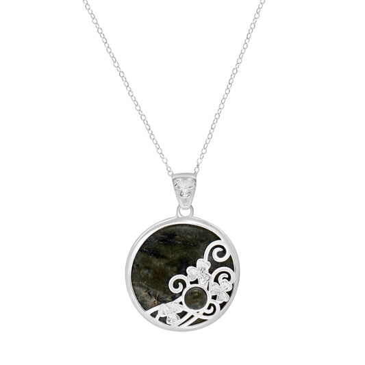 Round Shamrock Swirl Pendant with Connemara Marble