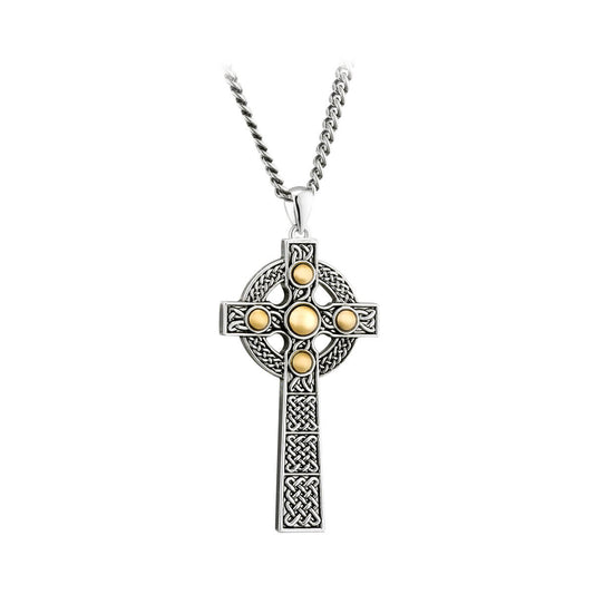 Silver With 10K Gold Celtic Cross Pendant