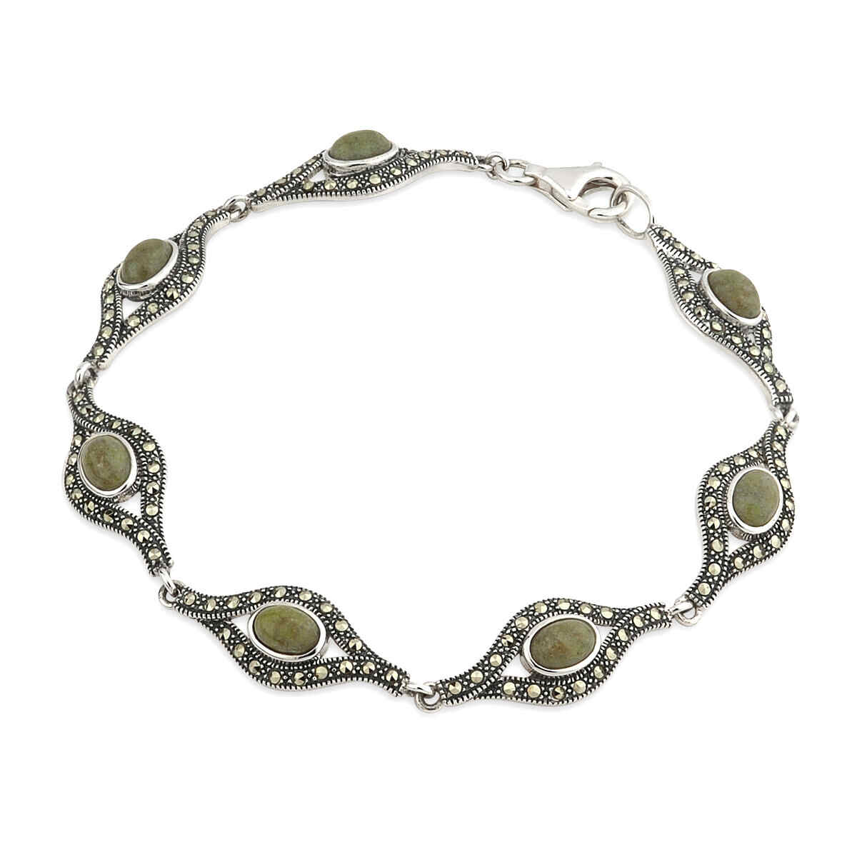 Silver Marcasite and Connemara Marble Celtic Bracelet