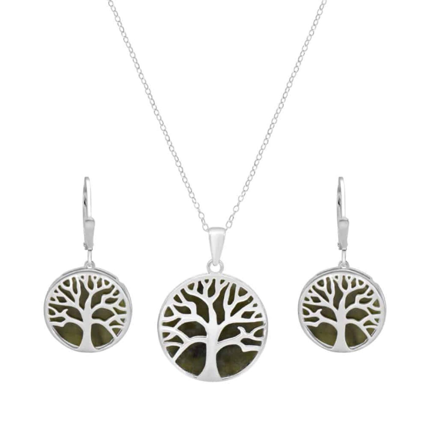 Tree of Life Connemara Marble Pendant and Earrings Set