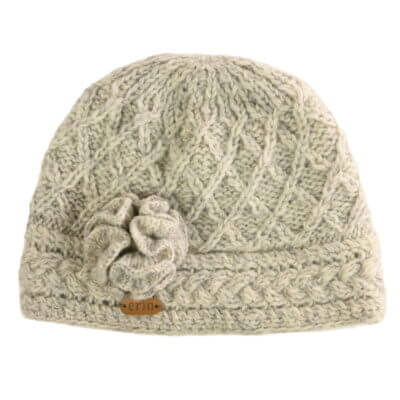 Oatmeal Wool Hat With Aran Trellis