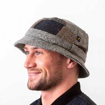 Patchwork Irish Walking Hat Grey Tones